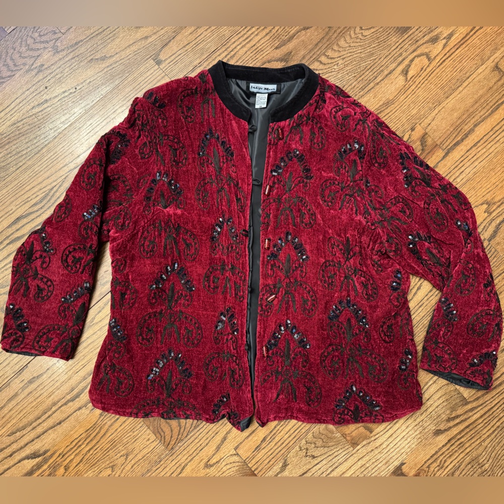 Indigo Moon Red Velvet Embellished Jacket Blazer Women’s 3X